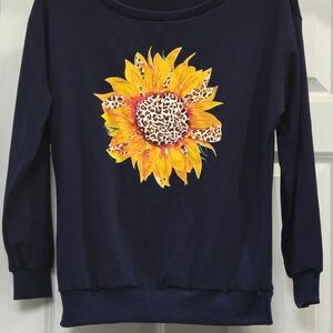 Navy Sunflower Print Sweatshirt
